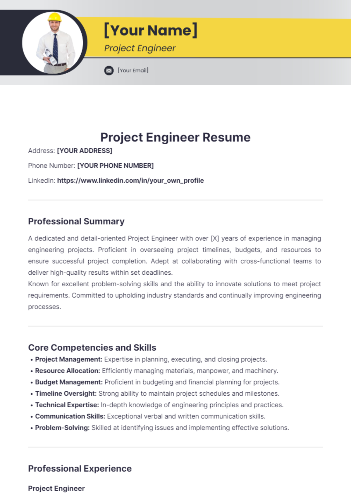 Project Engineer Resume - Edit Online & Download