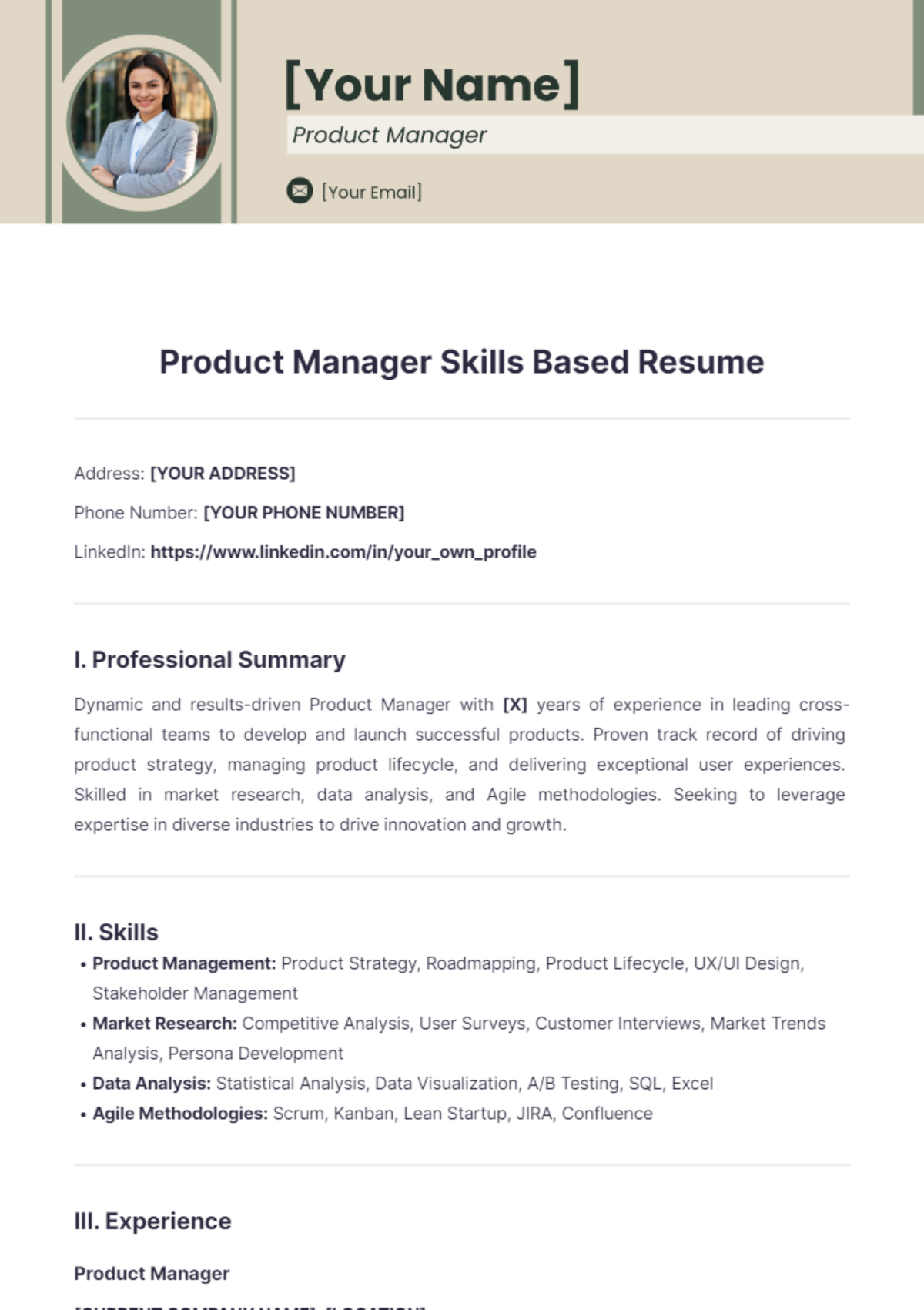 Product Manager Skills Based Resume - Edit Online & Download