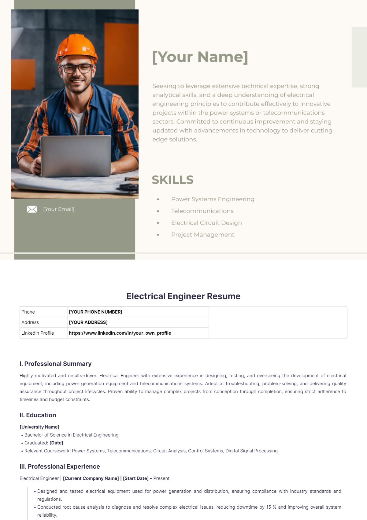 Electrical Engineer Resume - Edit Online & Download