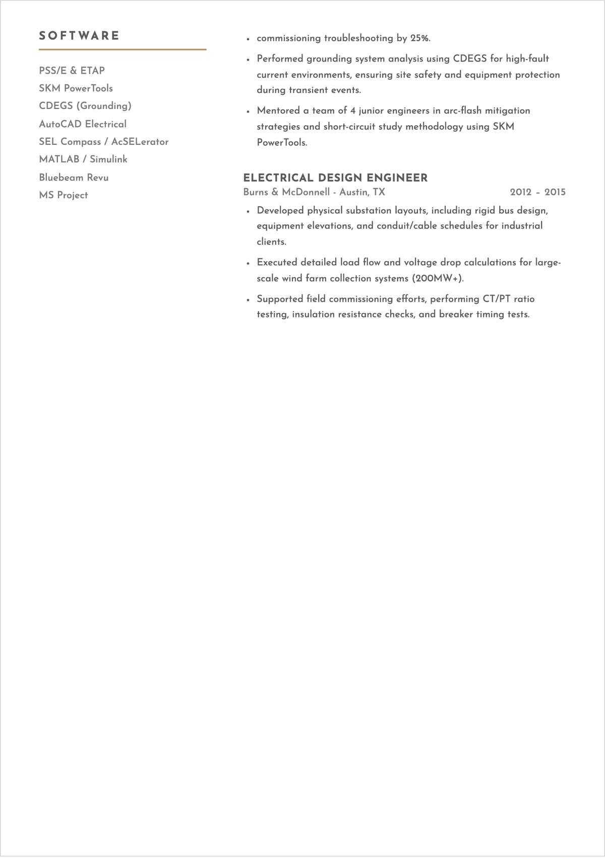 Free Electrical Engineer ATS Resume Template, AI Resume Builder