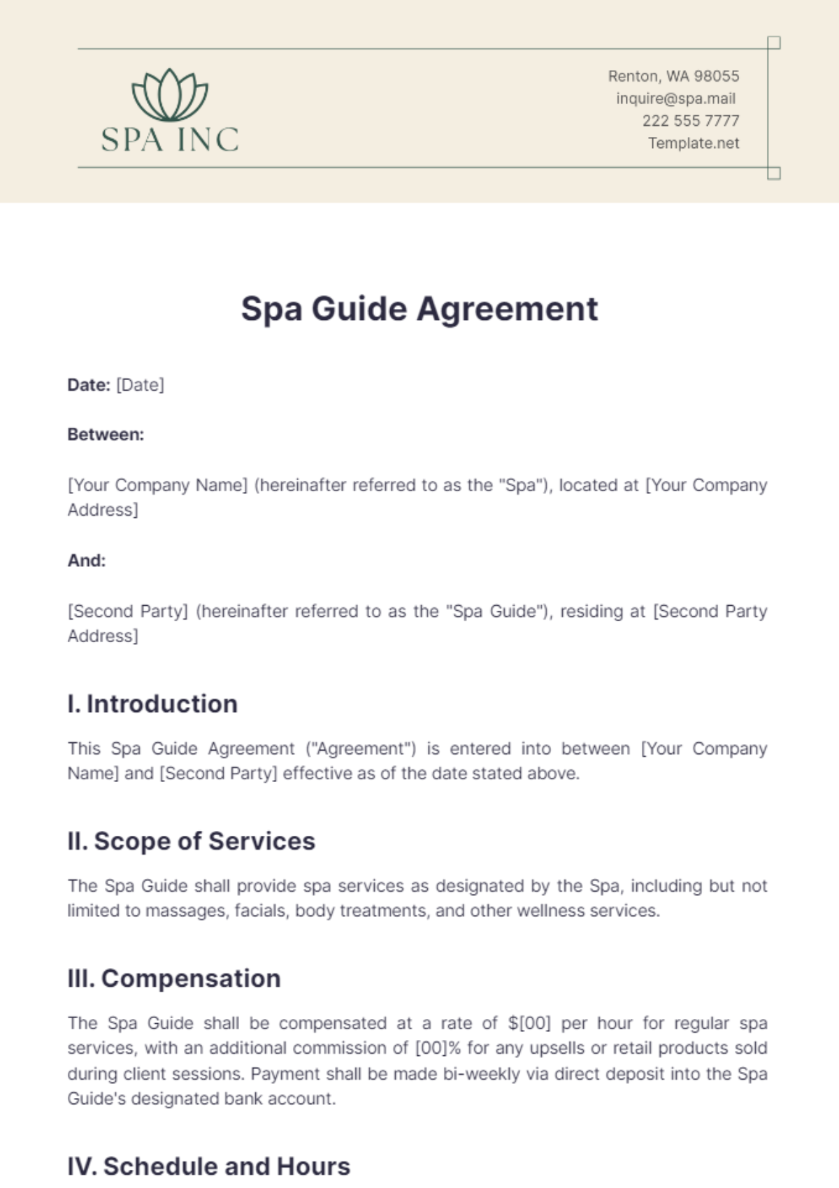 Spa Guide Agreement Template - Edit Online & Download