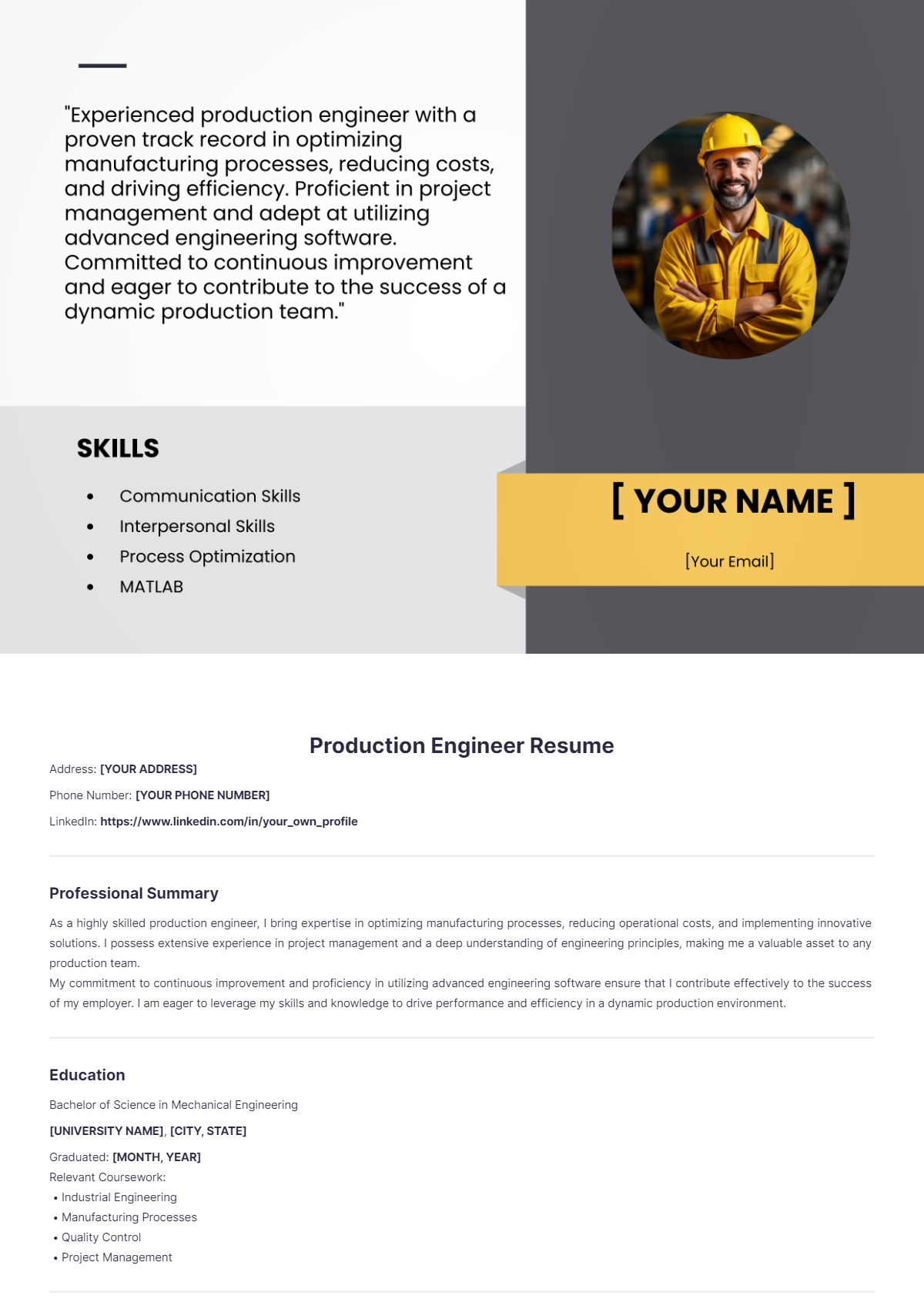 Production Engineer Resume - Edit Online & Download