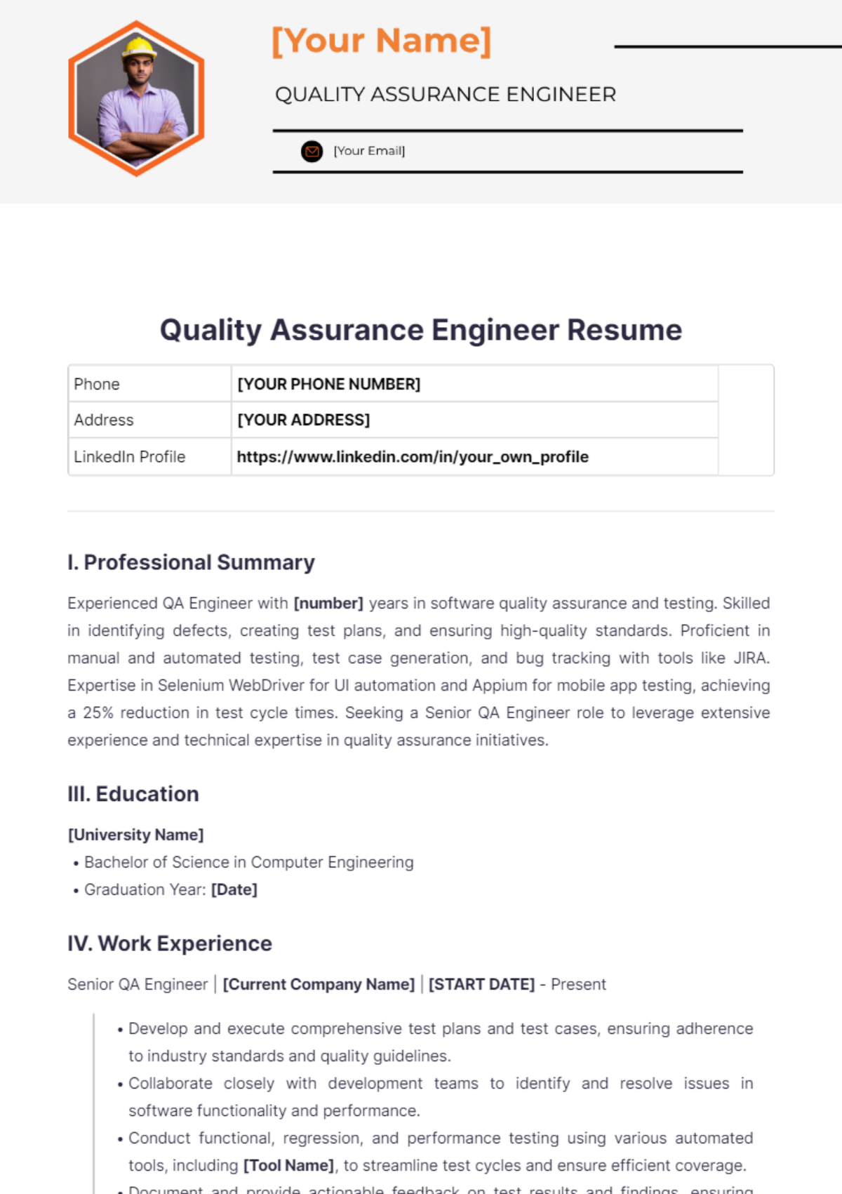 Quality Assurance Engineer Resume - Edit Online & Download