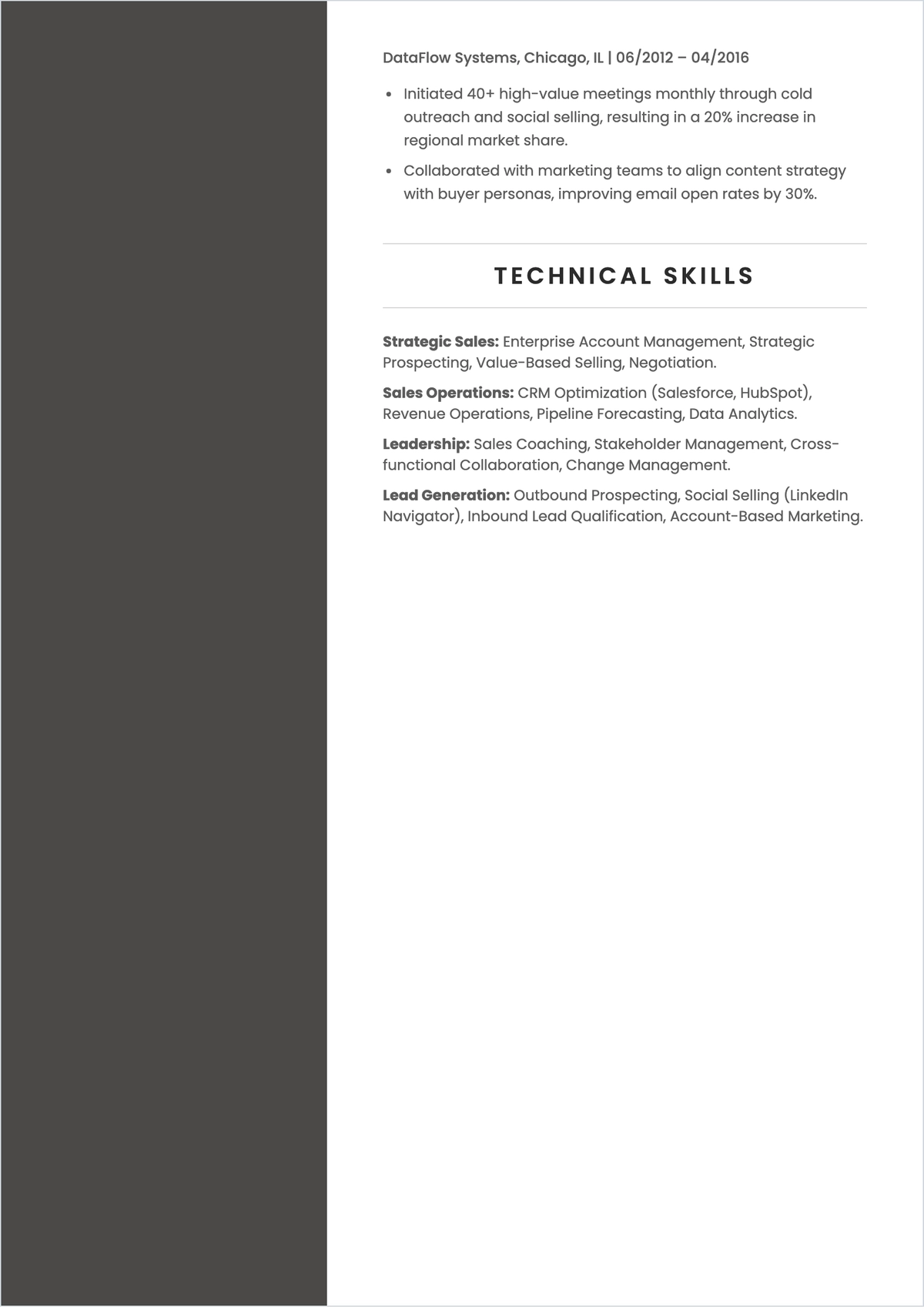 Free Sales Skills Based ATS Resume Template, AI Resume Builder