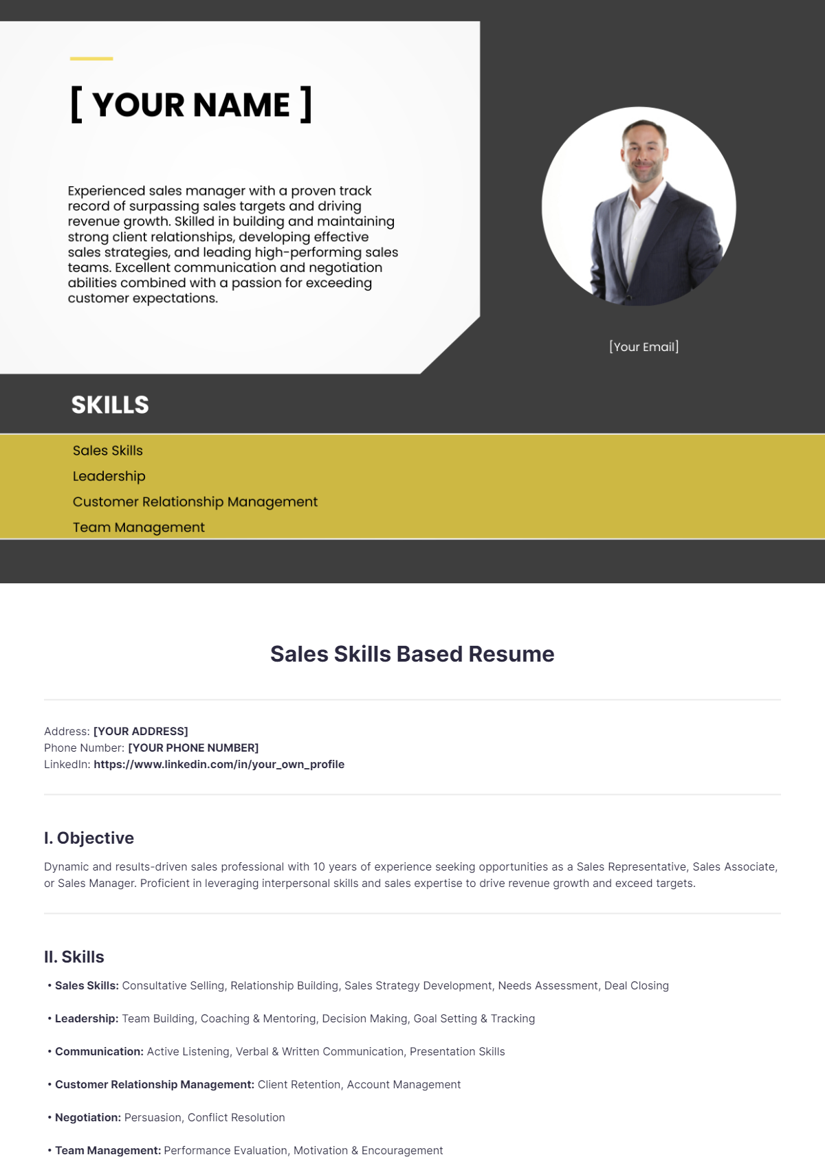 Sales Skills Based Resume - Edit Online & Download Example | Template.net