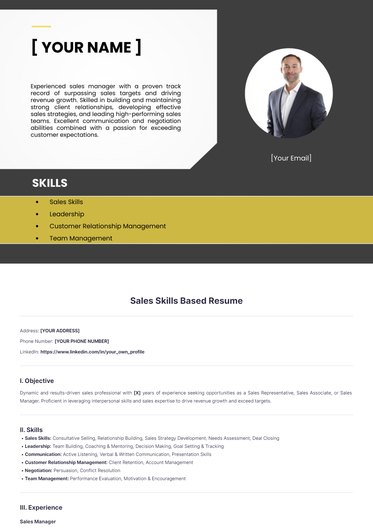 Sales Skills Based Resume - Edit Online & Download