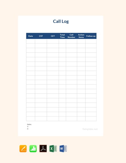 FREE Printable Call Log Template - PDF | Word (DOC) | Excel | Apple ...