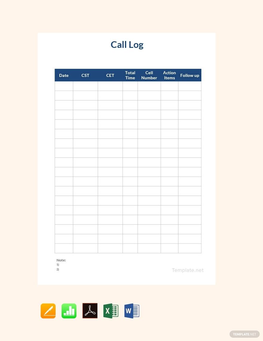 Free Simple Call Logs Template