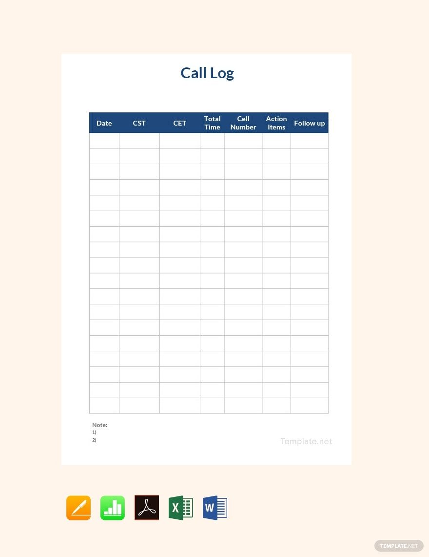 Phone Call Log Template Excel