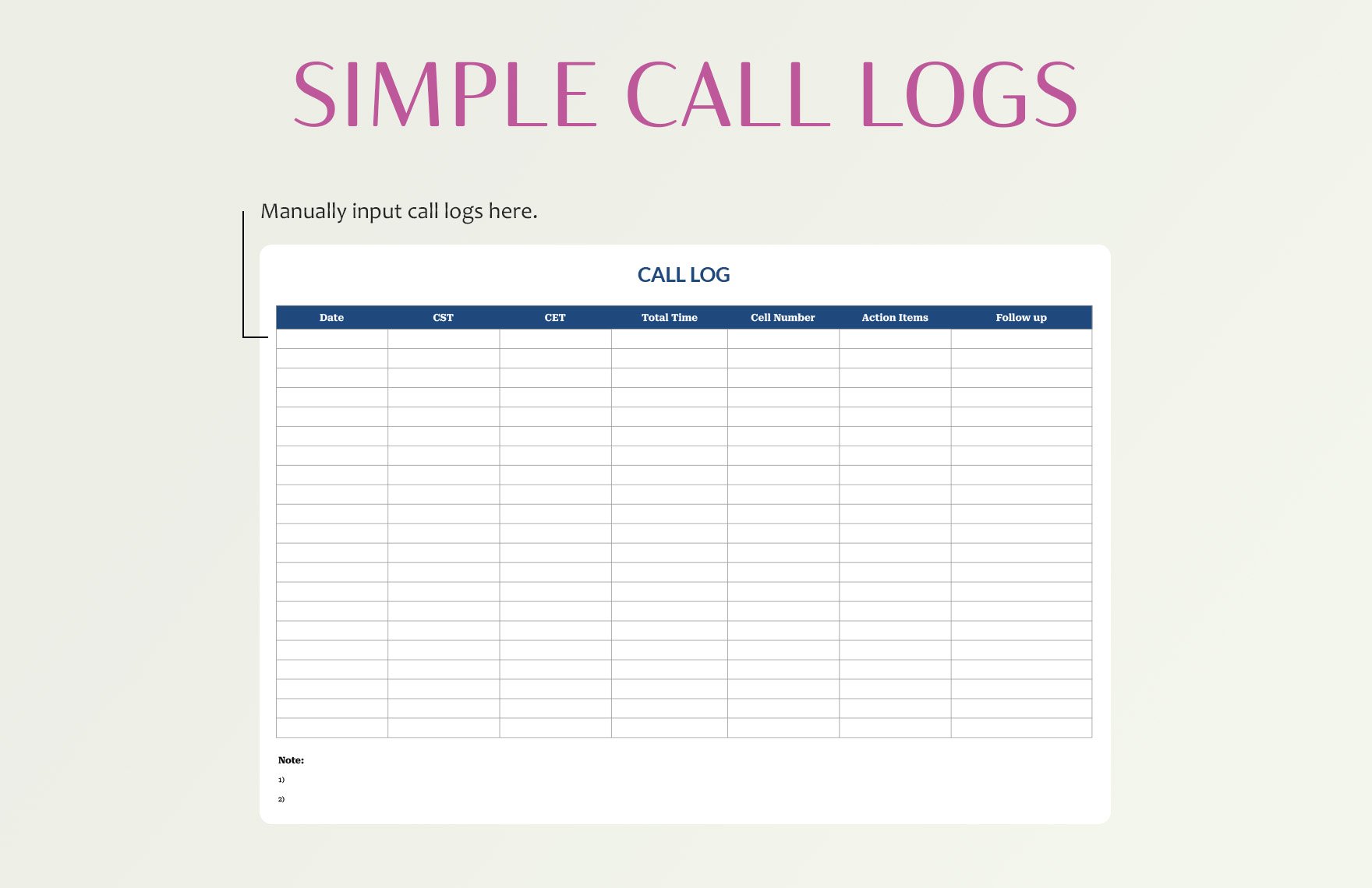 Simple Call Logs Template