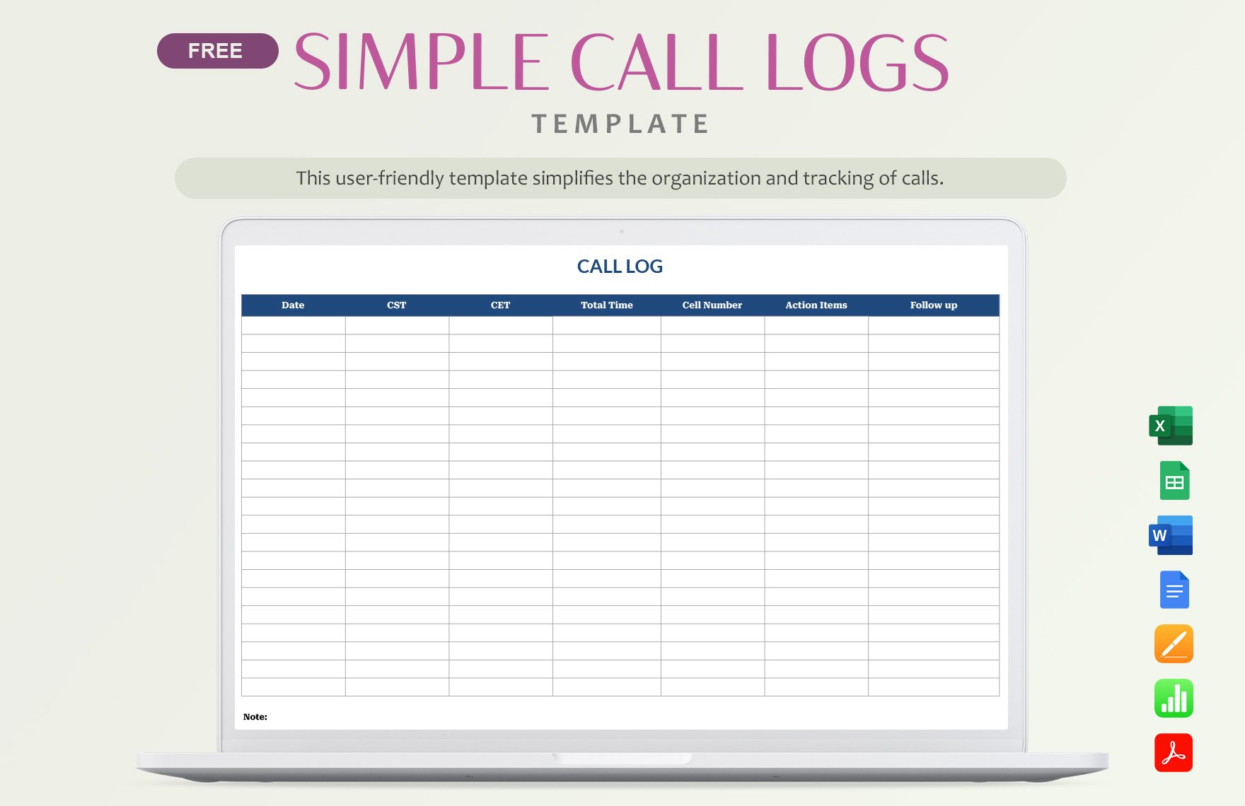 Call Log Template in PDF