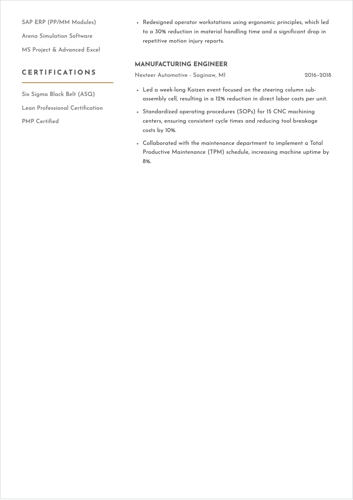Free Industrial Engineer ATS Resume Template, AI Resume Builder