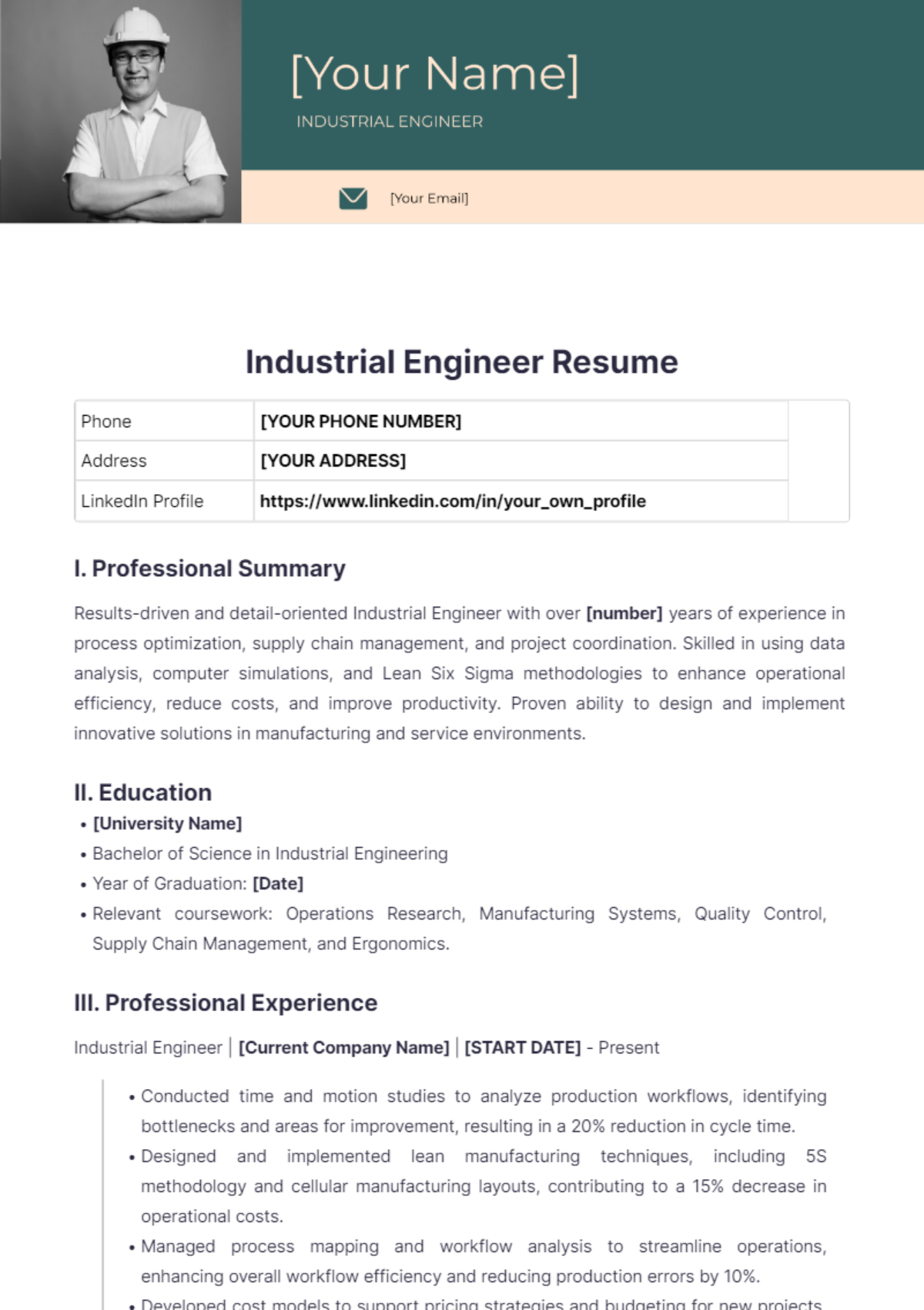 Industrial Engineer Resume - Edit Online & Download