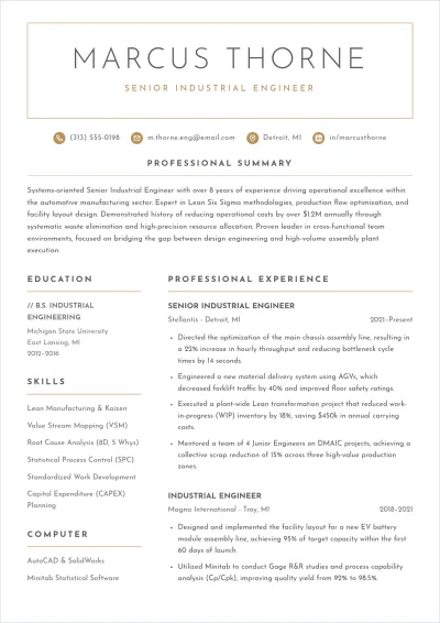 Free Industrial Engineer ATS Resume Template, AI Resume Builder