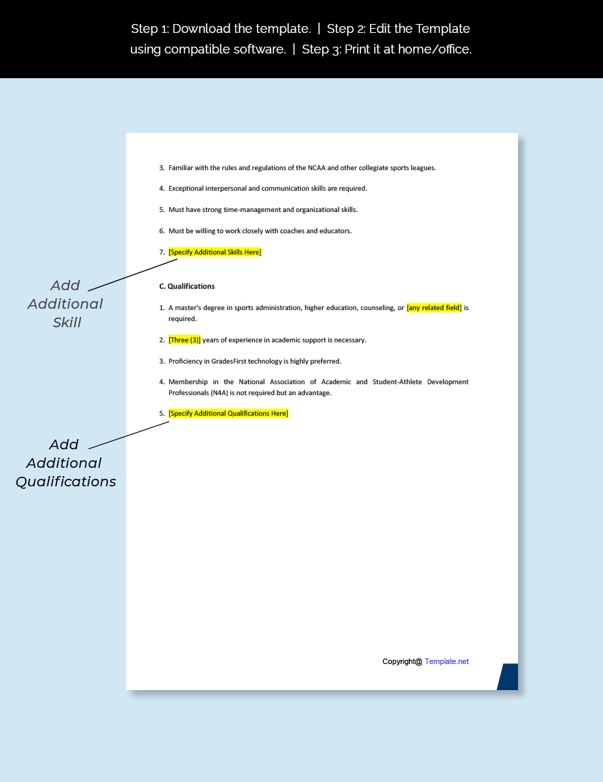 Free Athletic Academic Advisor Job Ad And Description Template Google Docs Word Apple Pages 