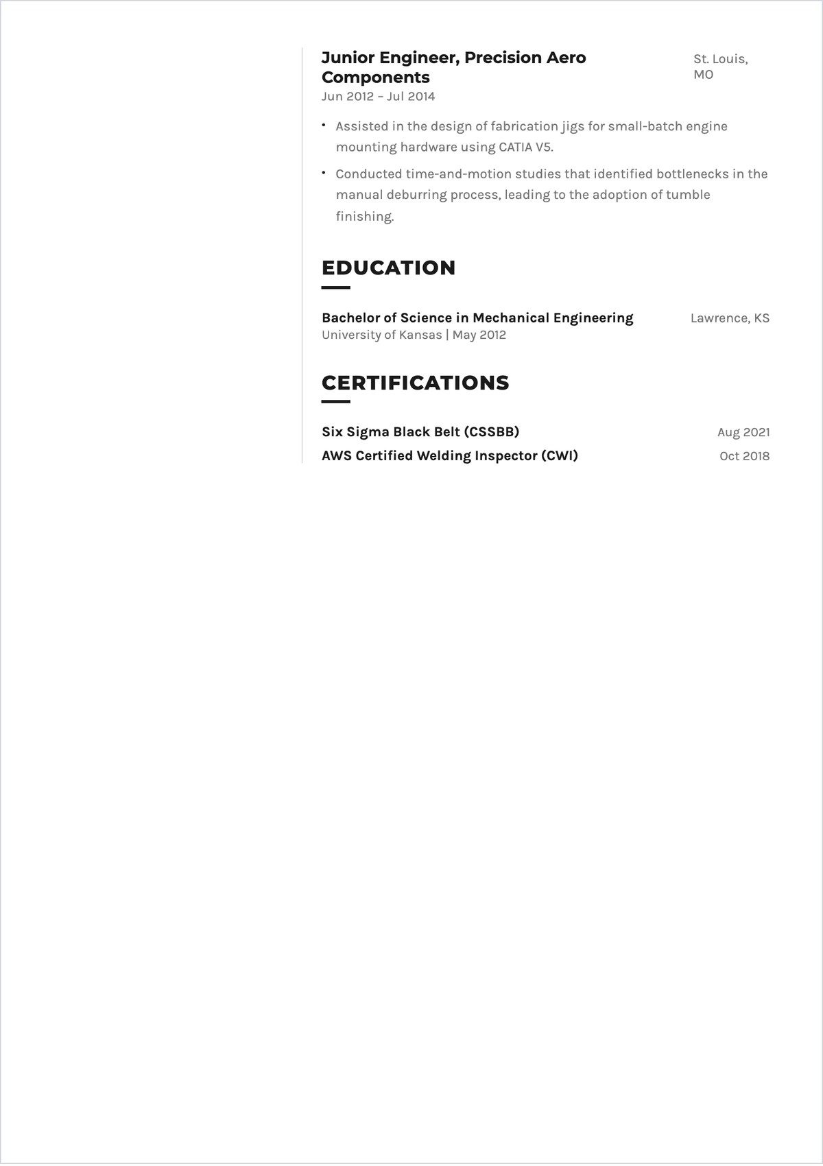 Free Fabrication Engineer ATS Resume Template, AI Resume Builder