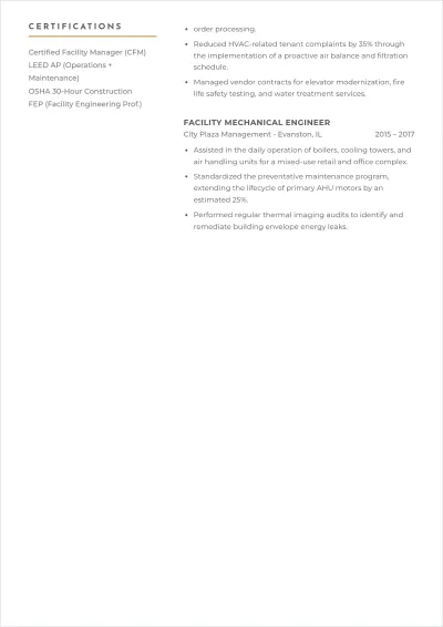 Free Facility Engineer ATS Resume Template, AI Resume Builder