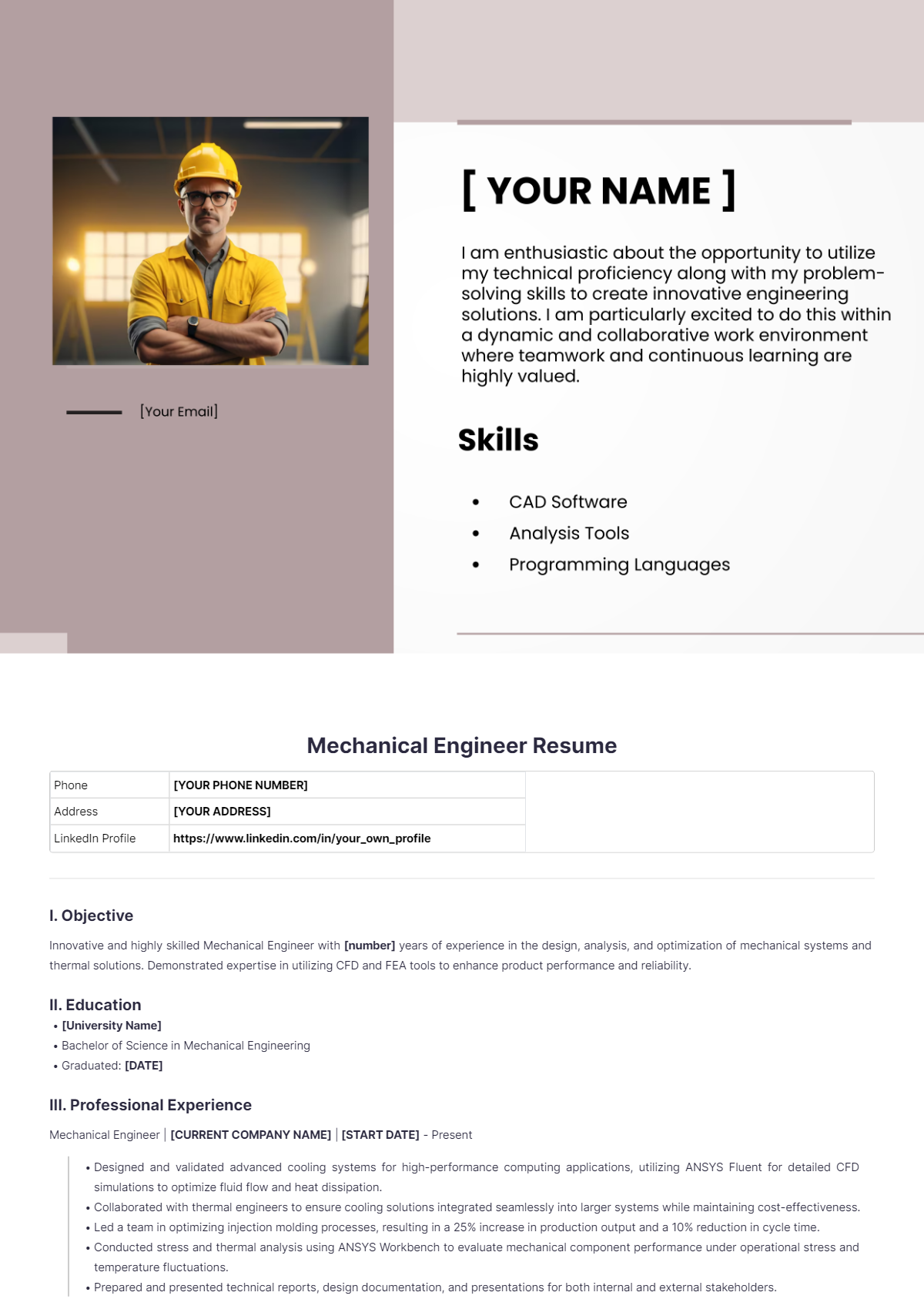 Mechanical Engineer Resume - Edit Online & Download