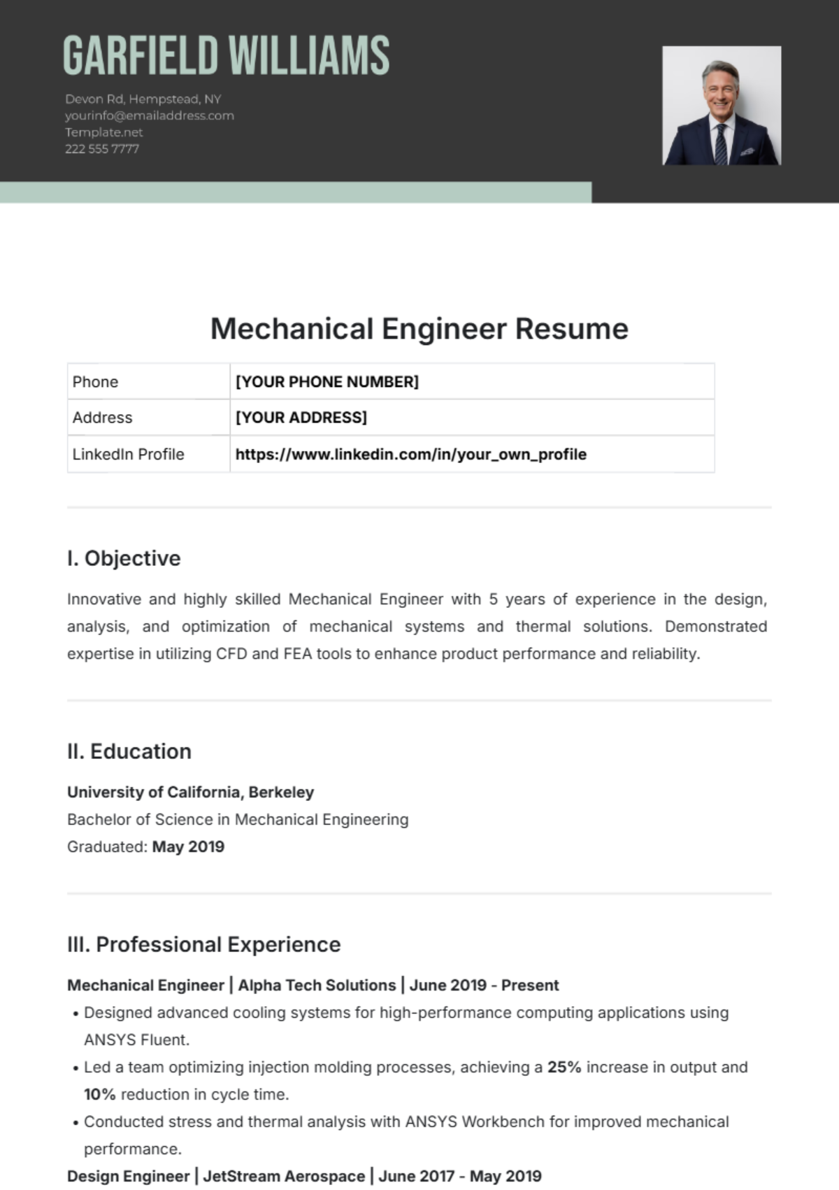 Simple Mechanical Engineer Resume Template - Edit Online & Download