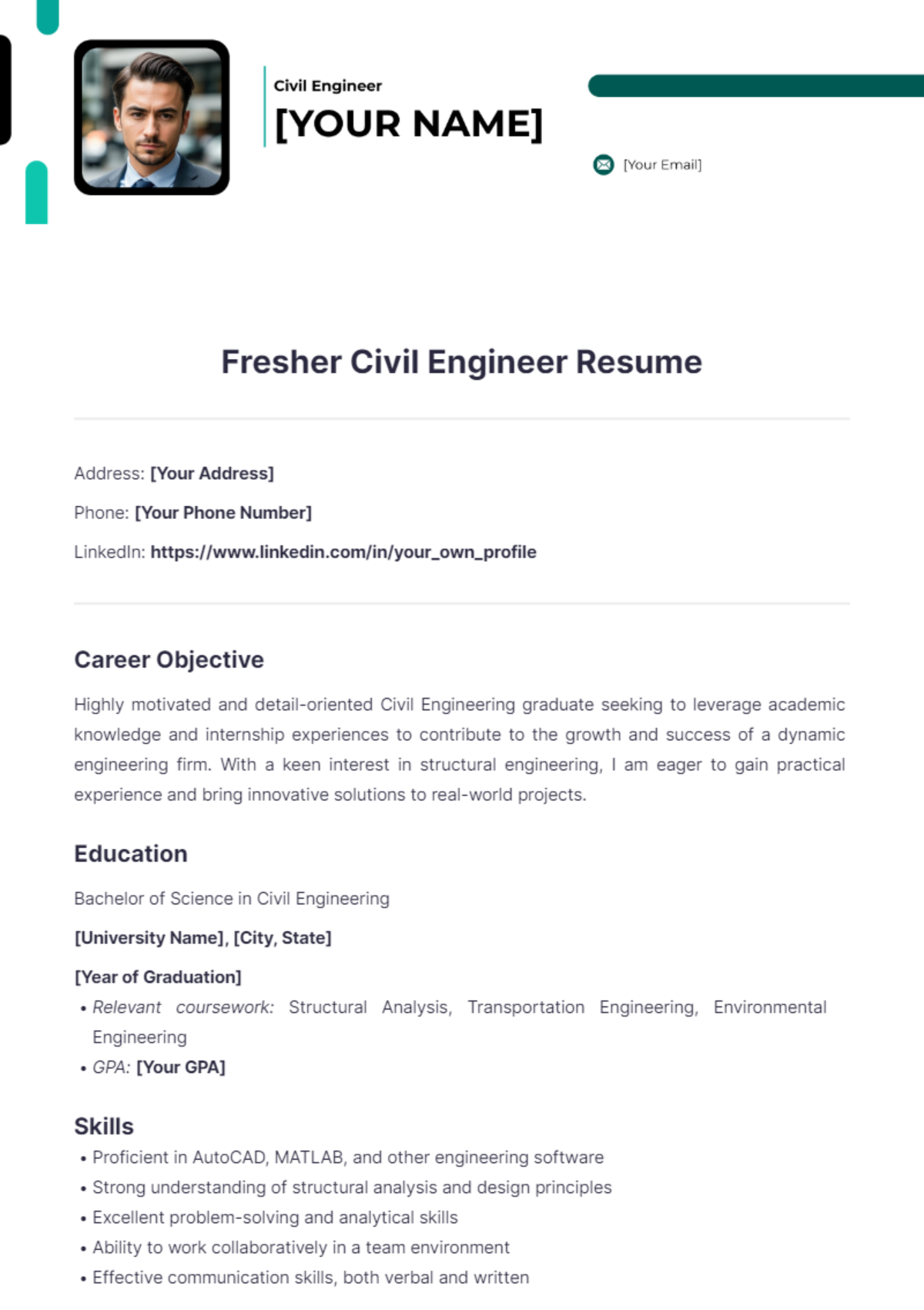 Fresher Civil Engineer Resume - Edit Online & Download