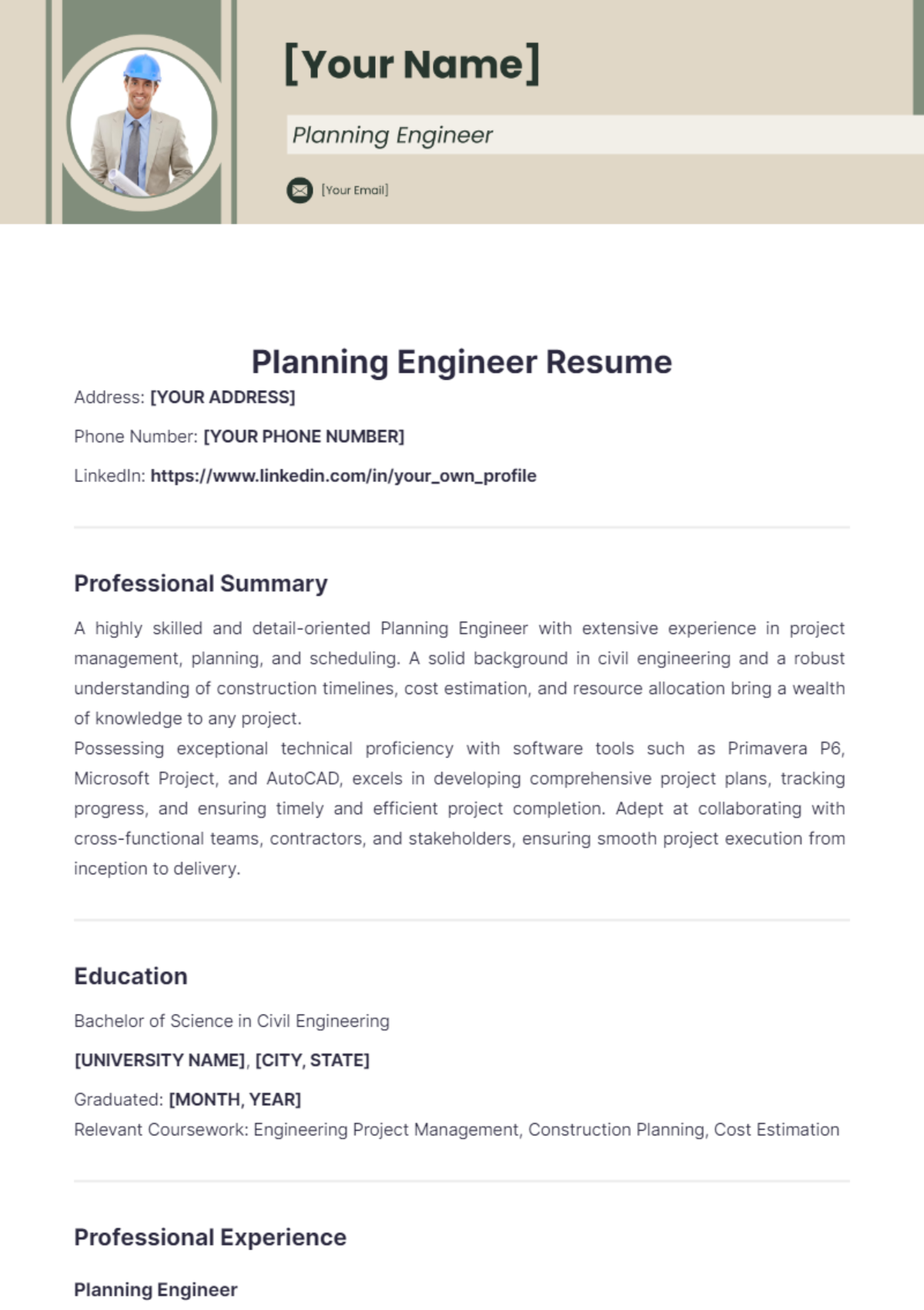 Planning Engineer Resume - Edit Online & Download