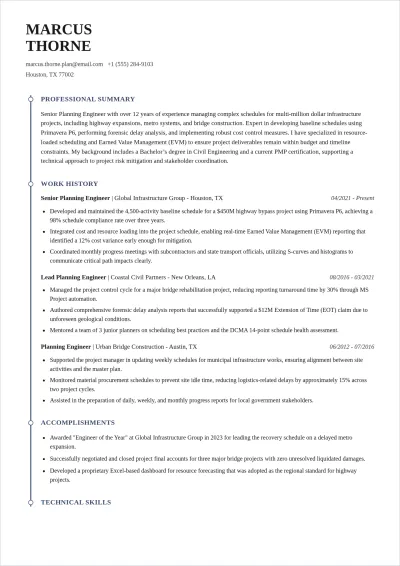 Free Planning Engineer ATS Resume Template, AI Resume Builder