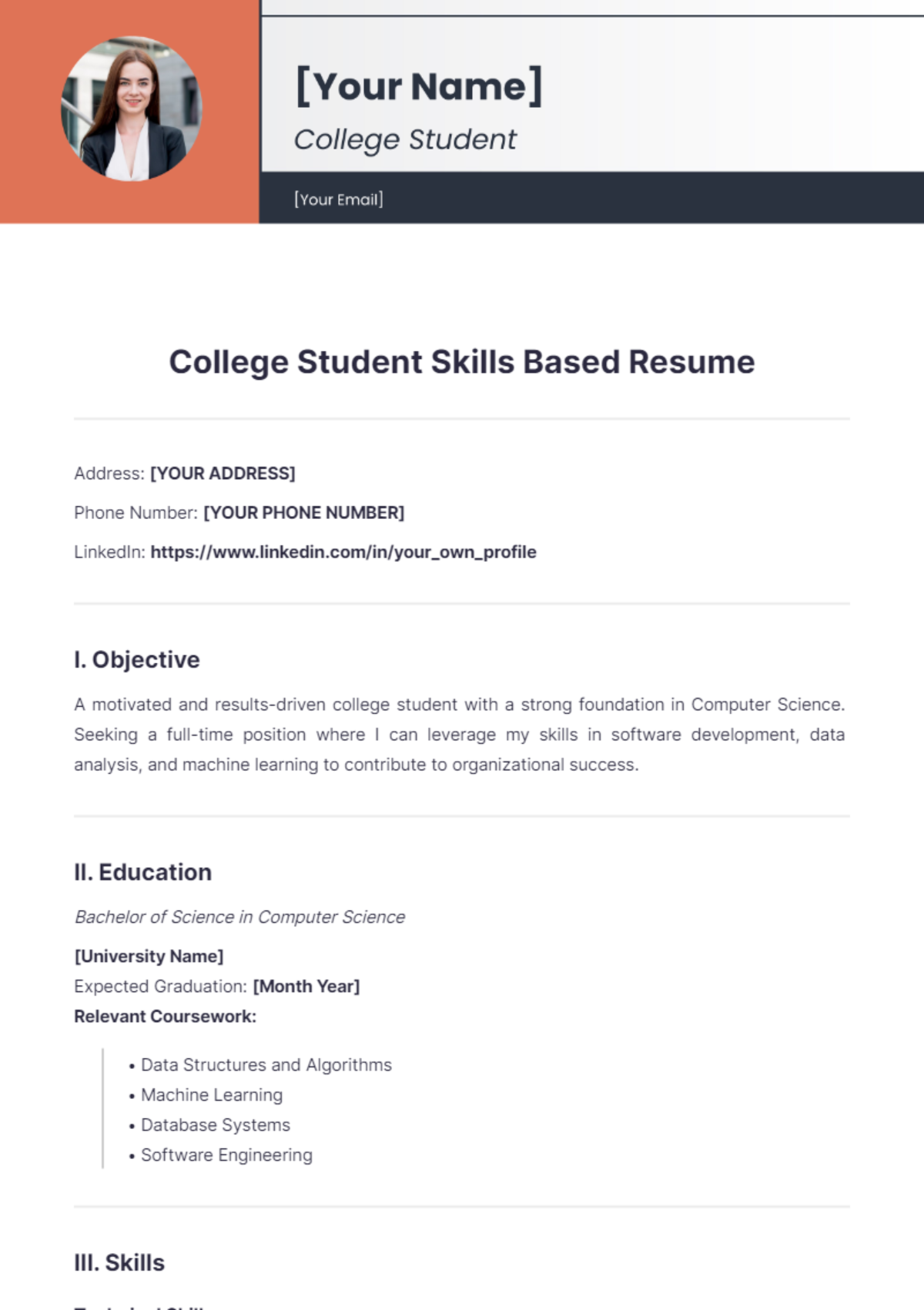 College Student Skills Based Resume - Edit Online & Download