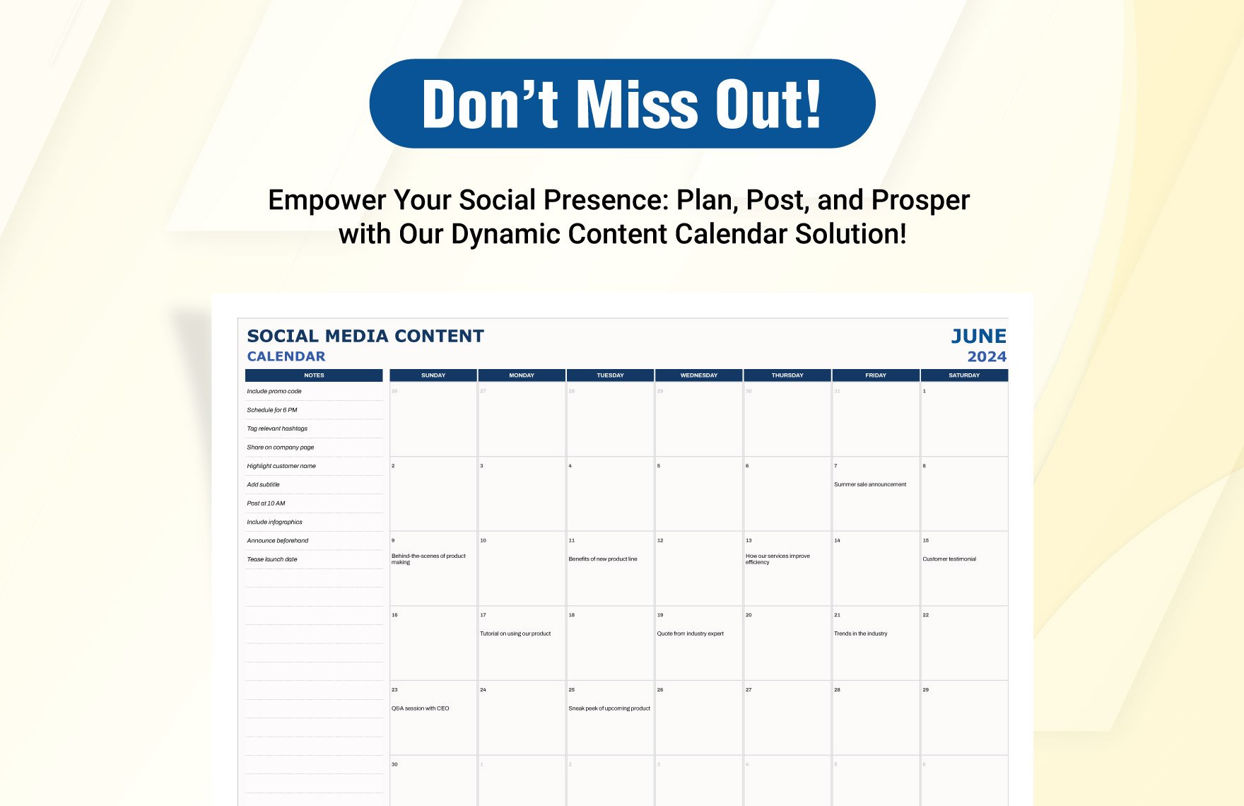 Advertising Social Media Content Calendar Template