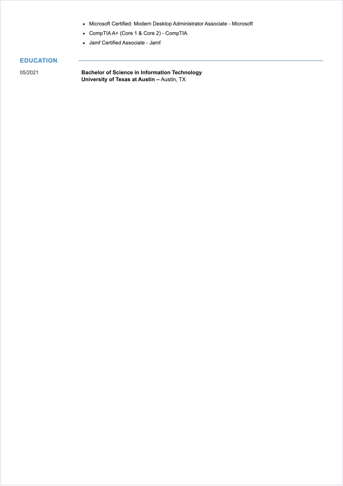 Free Desktop Support Engineer ATS Resume Template, AI Resume Builder