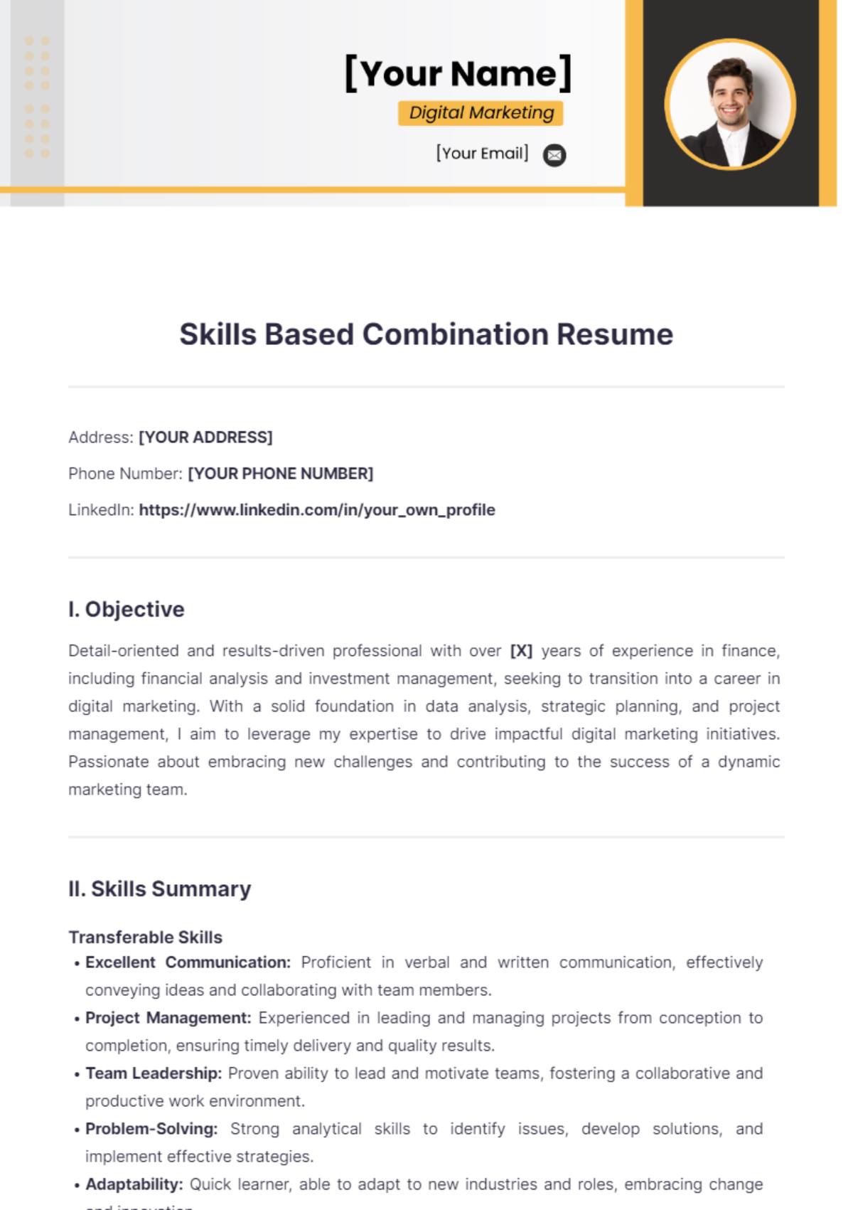 Skills Based Combination Resume - Edit Online & Download