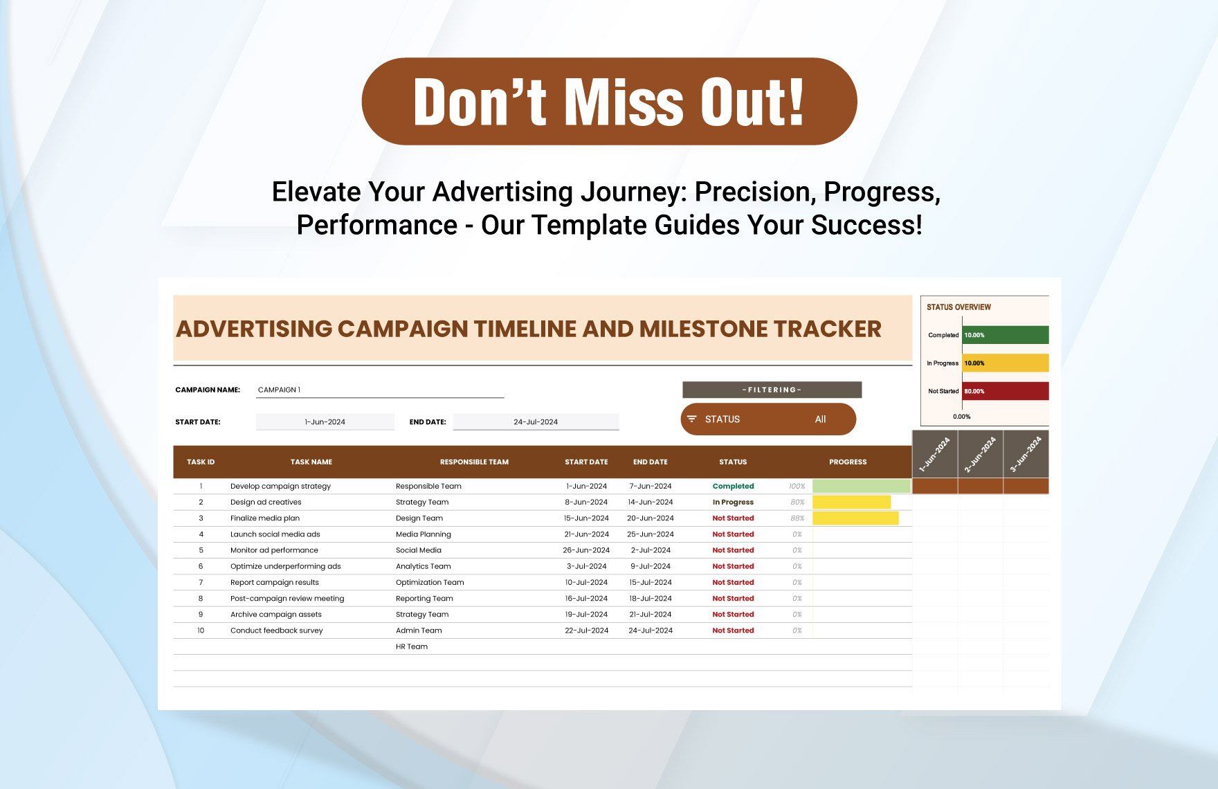Advertising Campaign Timeline and Milestone Tracker Template