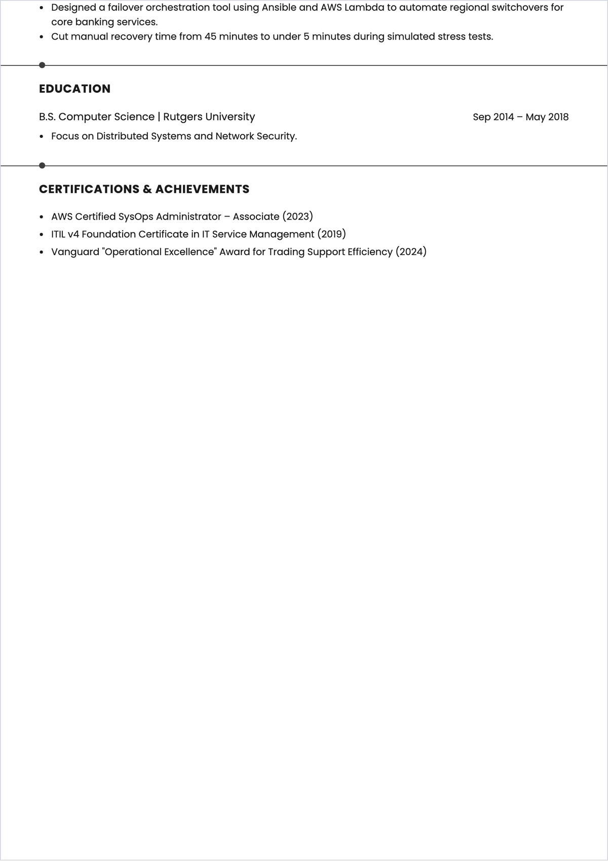 Free Production Support Engineer ATS Resume Template