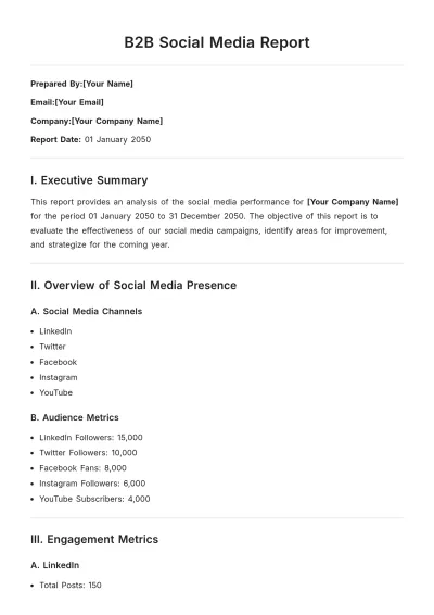 Free B2B Social Media Report Template to Edit Online