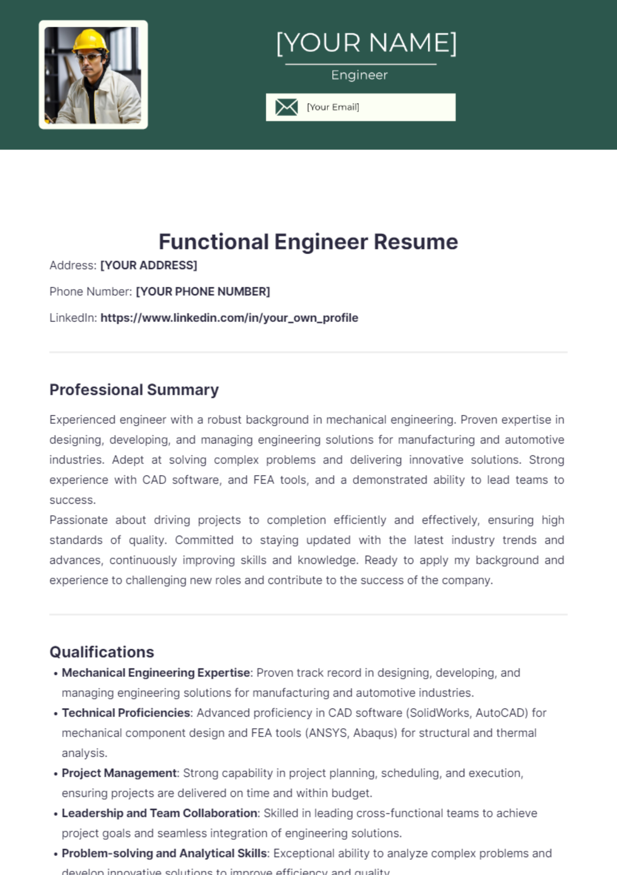 Functional Engineer Resume - Edit Online & Download