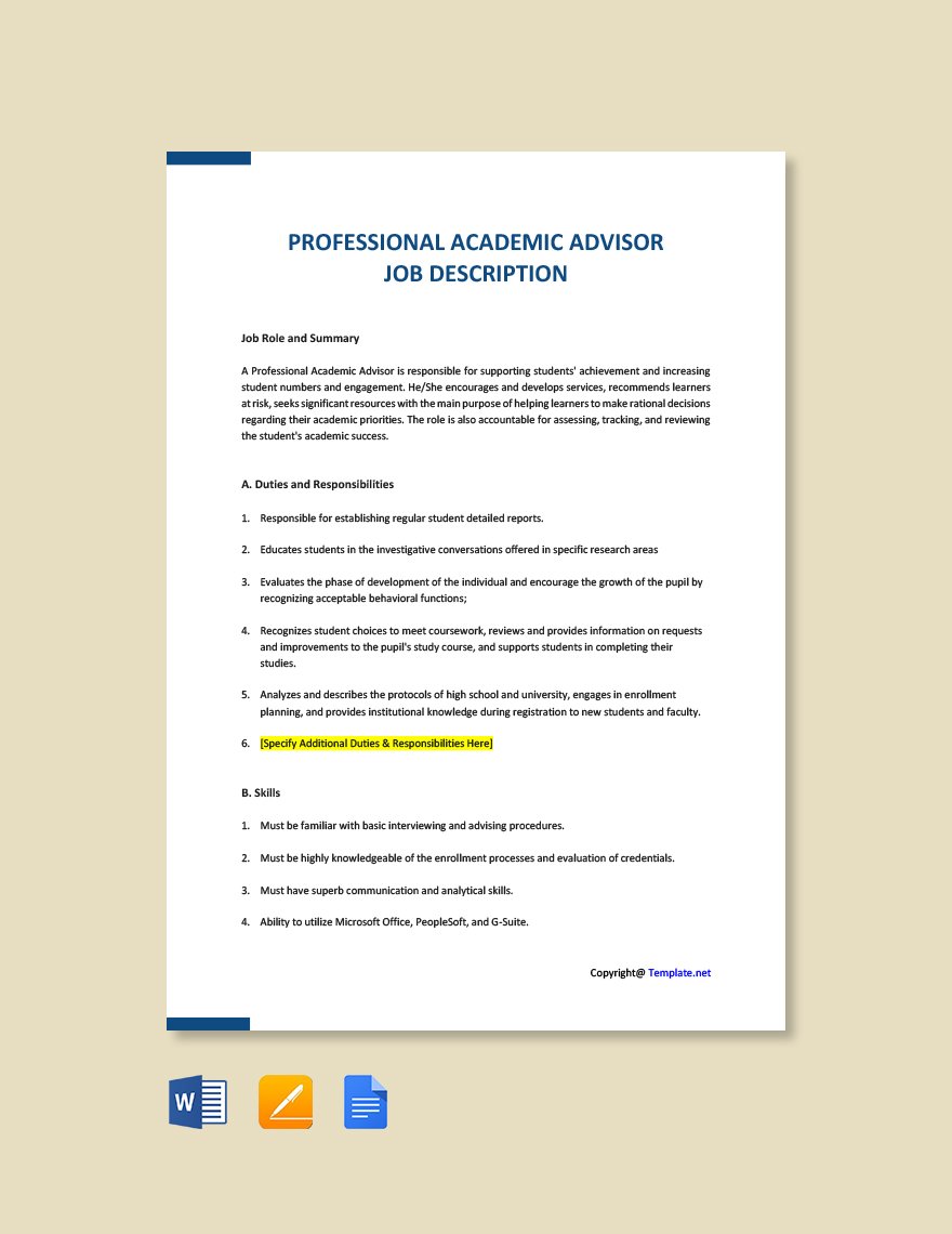 Professional Academic Advisor Ad and Job Description Template