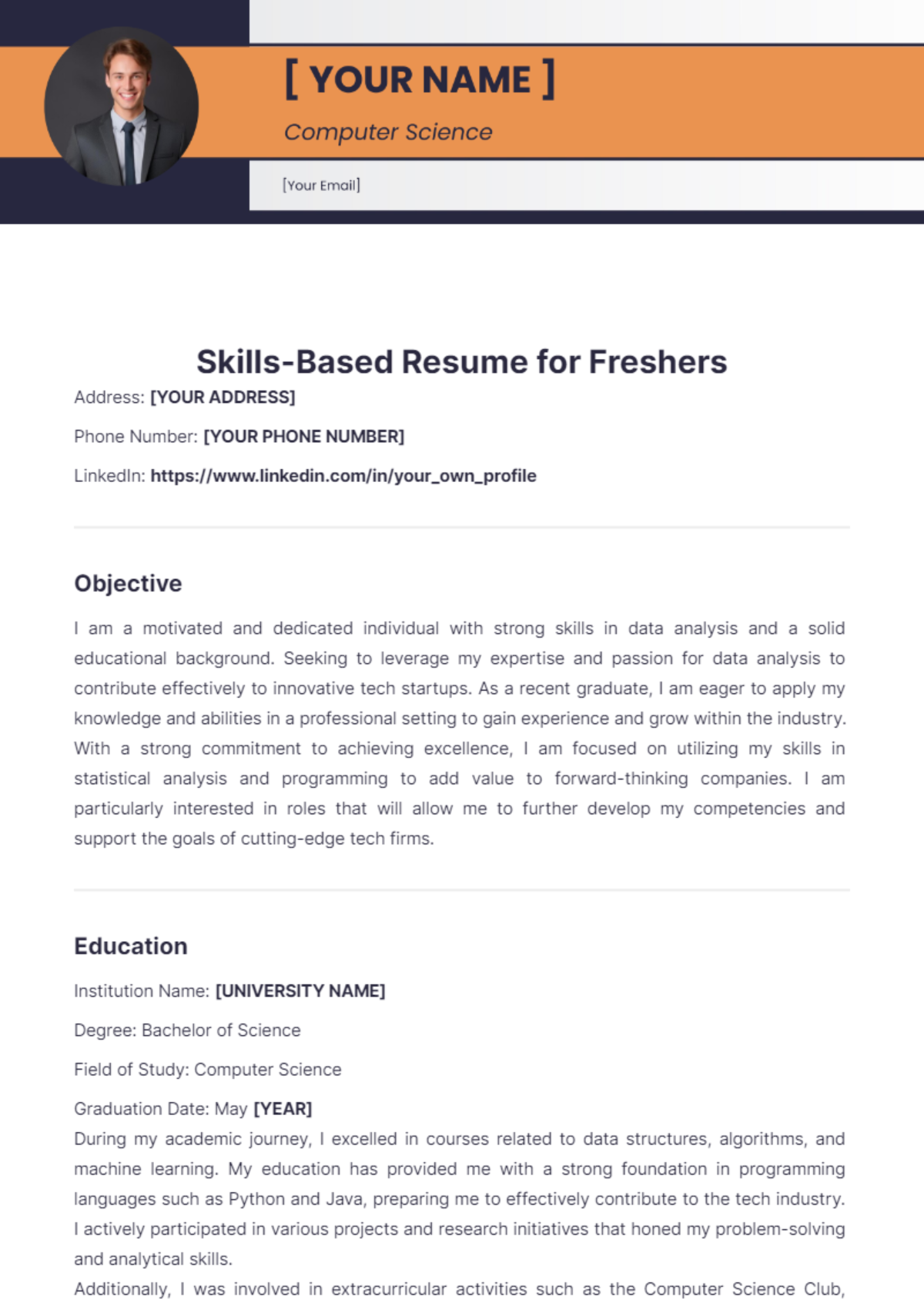 Skills-Based Resume for Freshers - Edit Online & Download