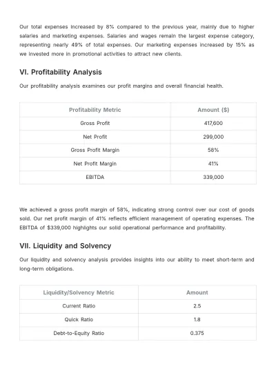 Free Spa Financial Report Template to Edit Online