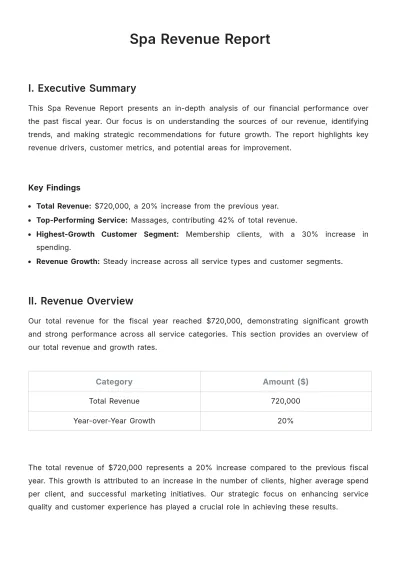 Free Spa Revenue Report Template to Edit Online