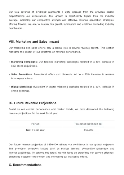 Free Spa Revenue Report Template to Edit Online