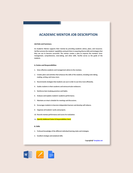 Mentor Job Description Resume