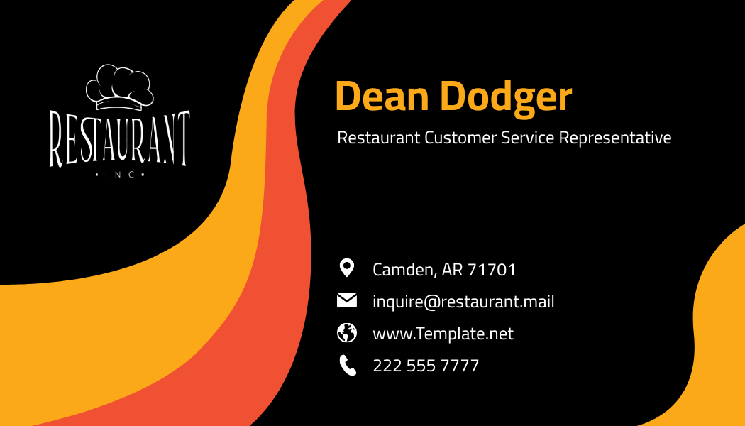 Restaurant Customer Service Representative Business Card