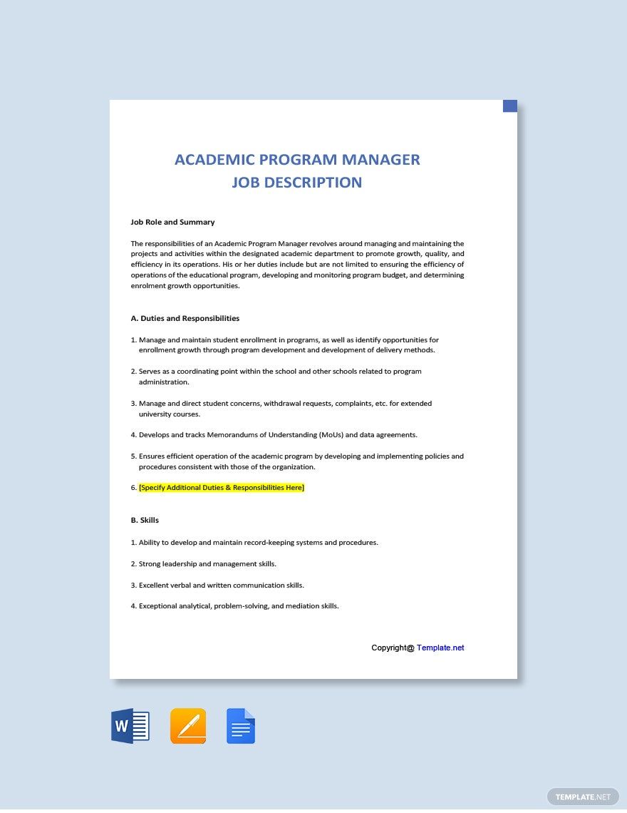 Free Academic Program Manager Job Description Template
