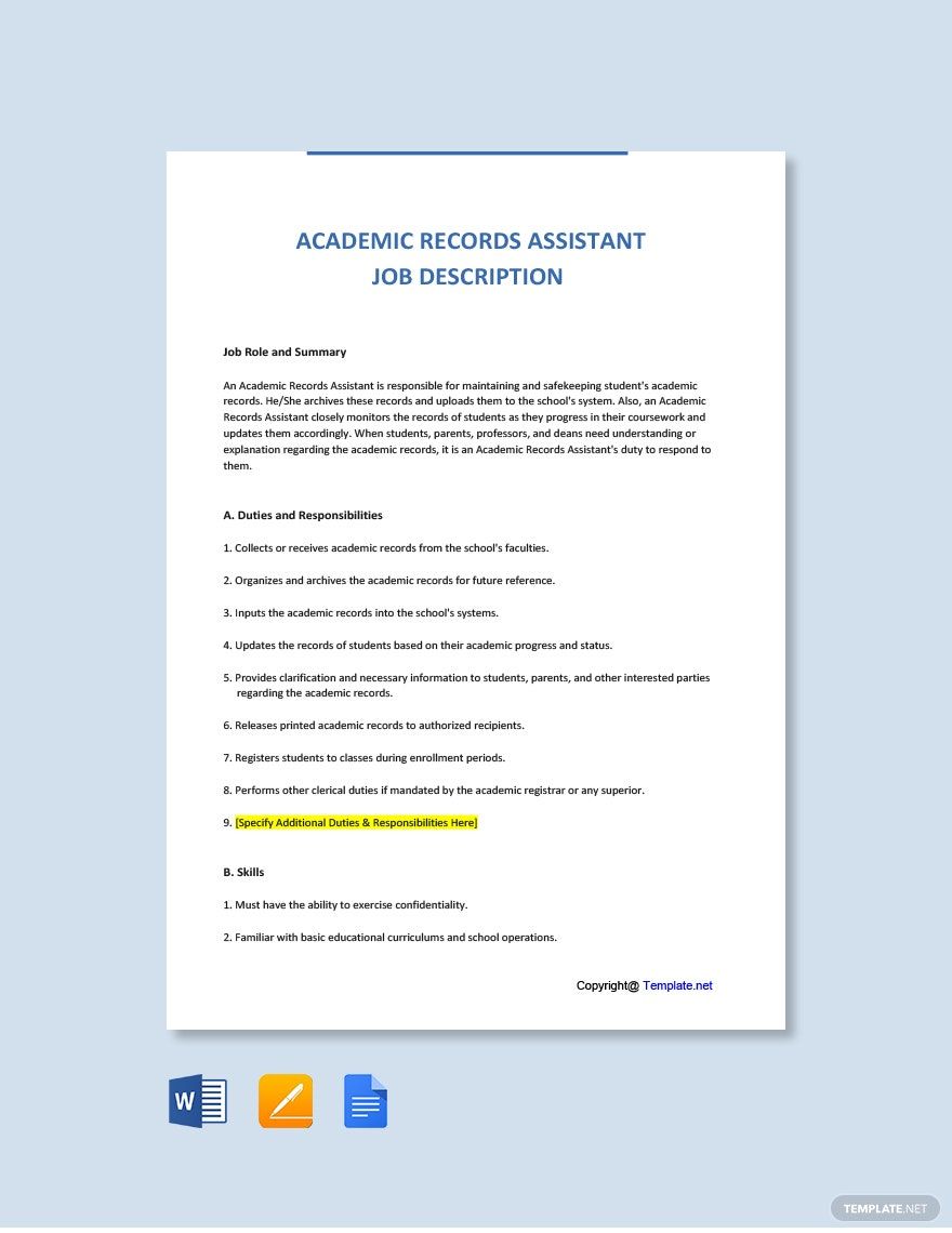 free-academic-records-assistant-job-description-template-download-in