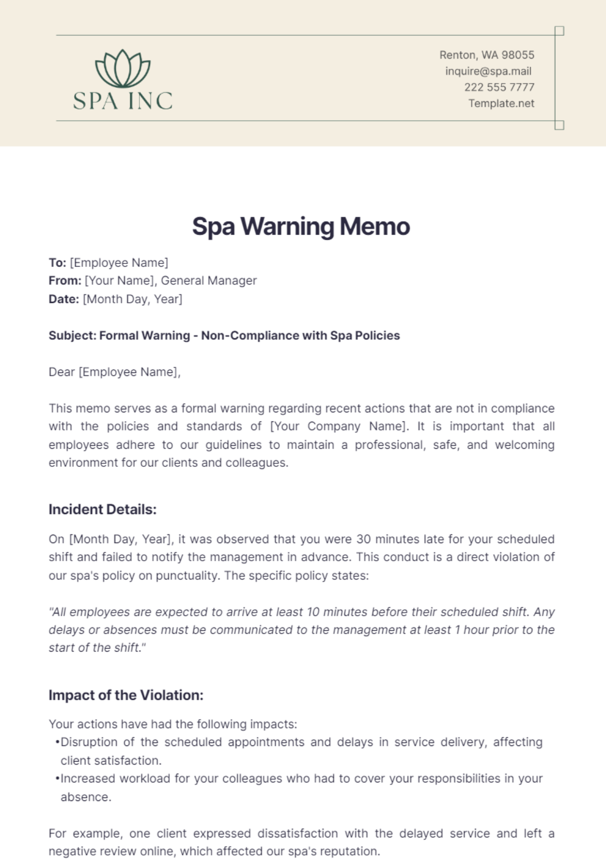 Spa Warning Memo Template - Edit Online & Download