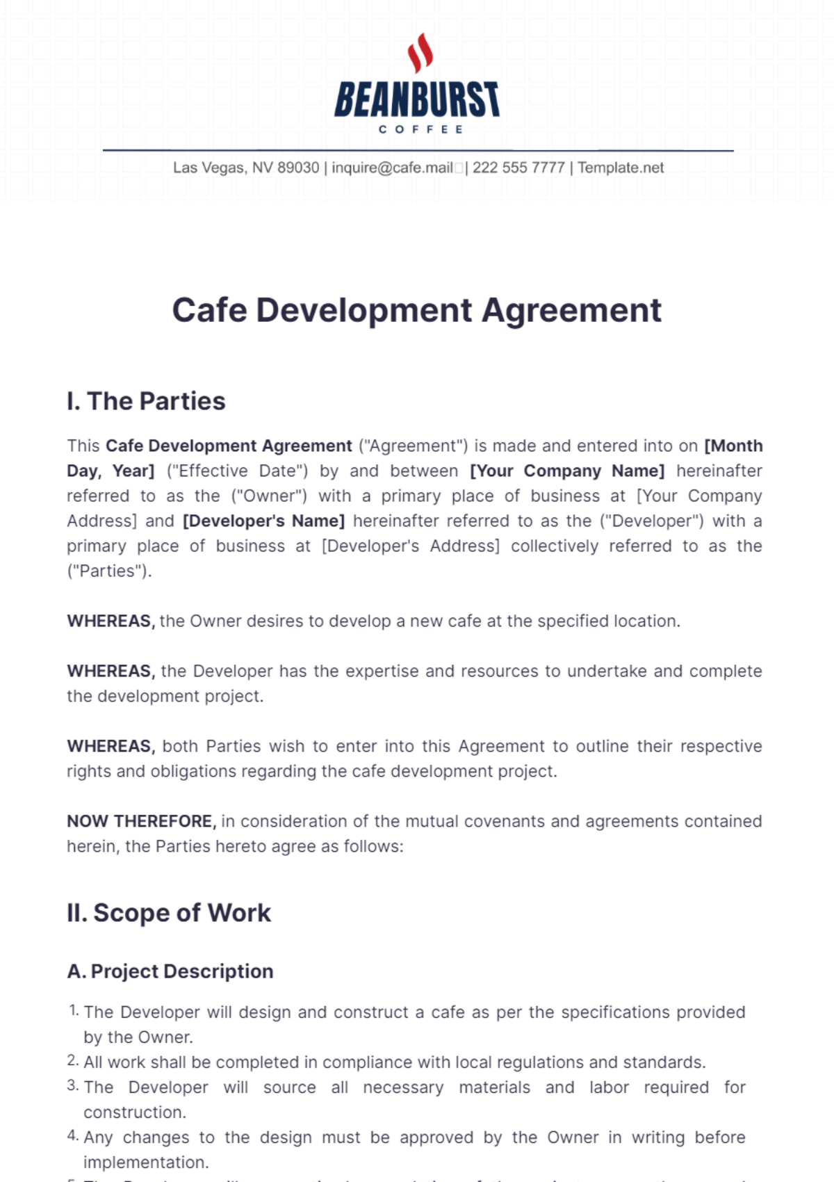 Cafe Development Agreement Template - Edit Online & Download