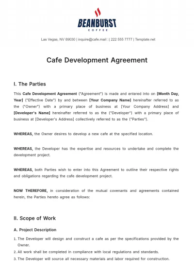 Free Cafe Development Agreement Template to Edit Online