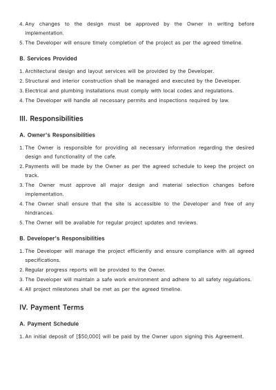 Free Cafe Development Agreement Template to Edit Online