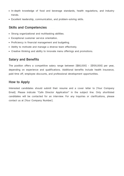 Free Cafe Director Job Description Template to Edit Online