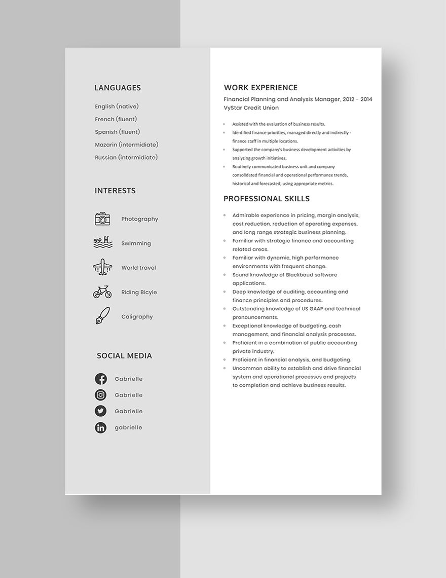 Financial Planning and Analysis Manager Resume