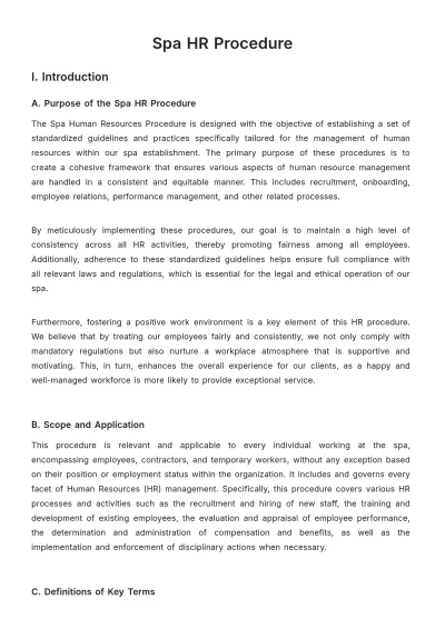 Free Spa HR Procedure Template to Edit Online